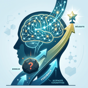 Illustration conceptuelle montrant comment le feedback et les sciences cognitives transforment une erreur en levier de réussite en formation.